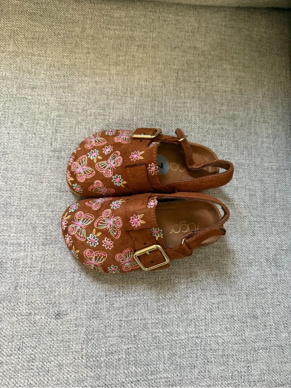 Sugar Brown Embroidered Butterfly & Flower Buckle Sandals